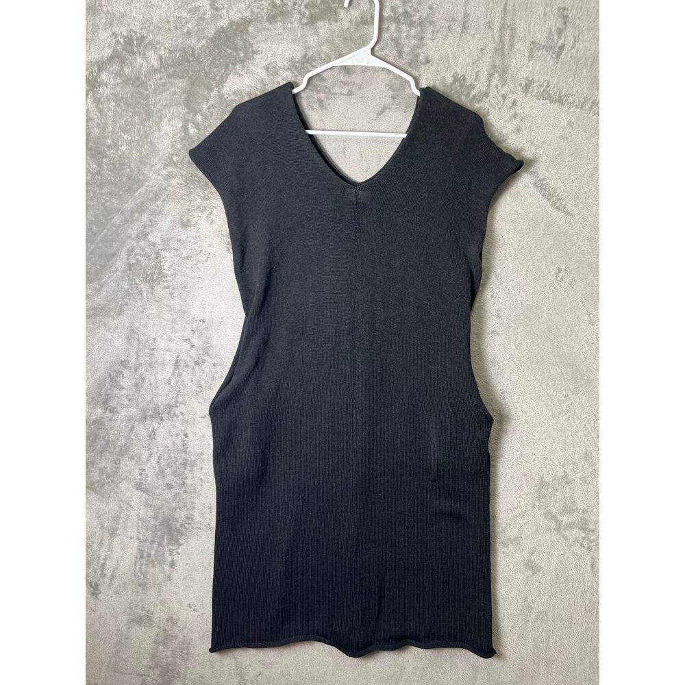 Été Noir Pima Cotton Charcoal Knit Mini Dress Minimalist Euro Chic Ribbed Sheath